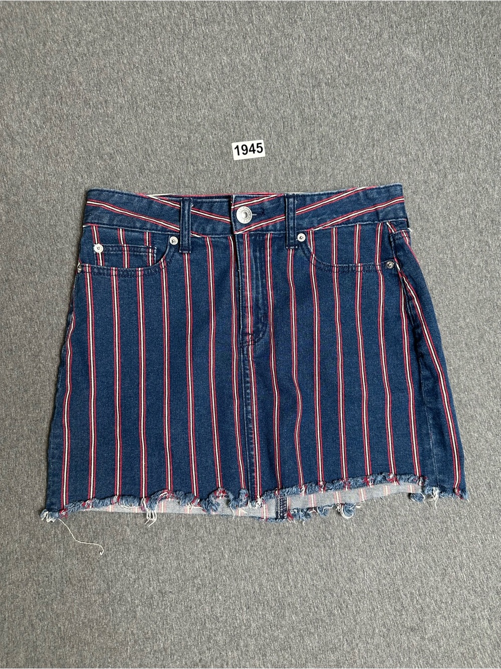 American Eagle Outfitters Navy Denim Mini Skirt with Red Pinstripes Size 4